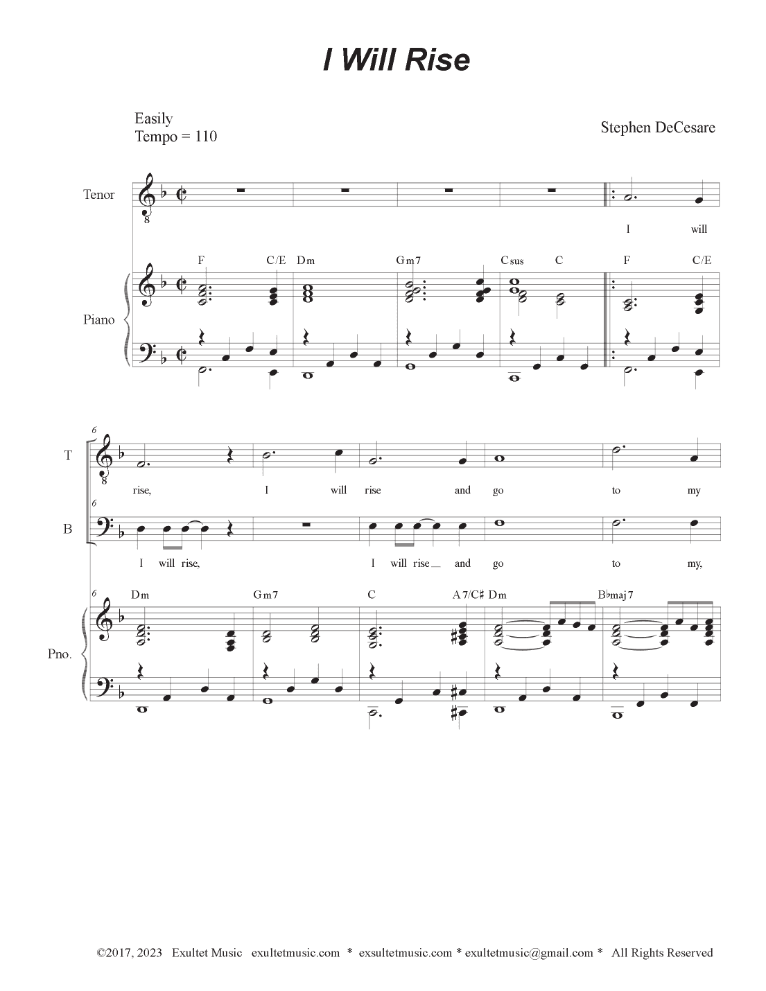 I Will Rise (Psalm 51) (2-part choir - (TB)