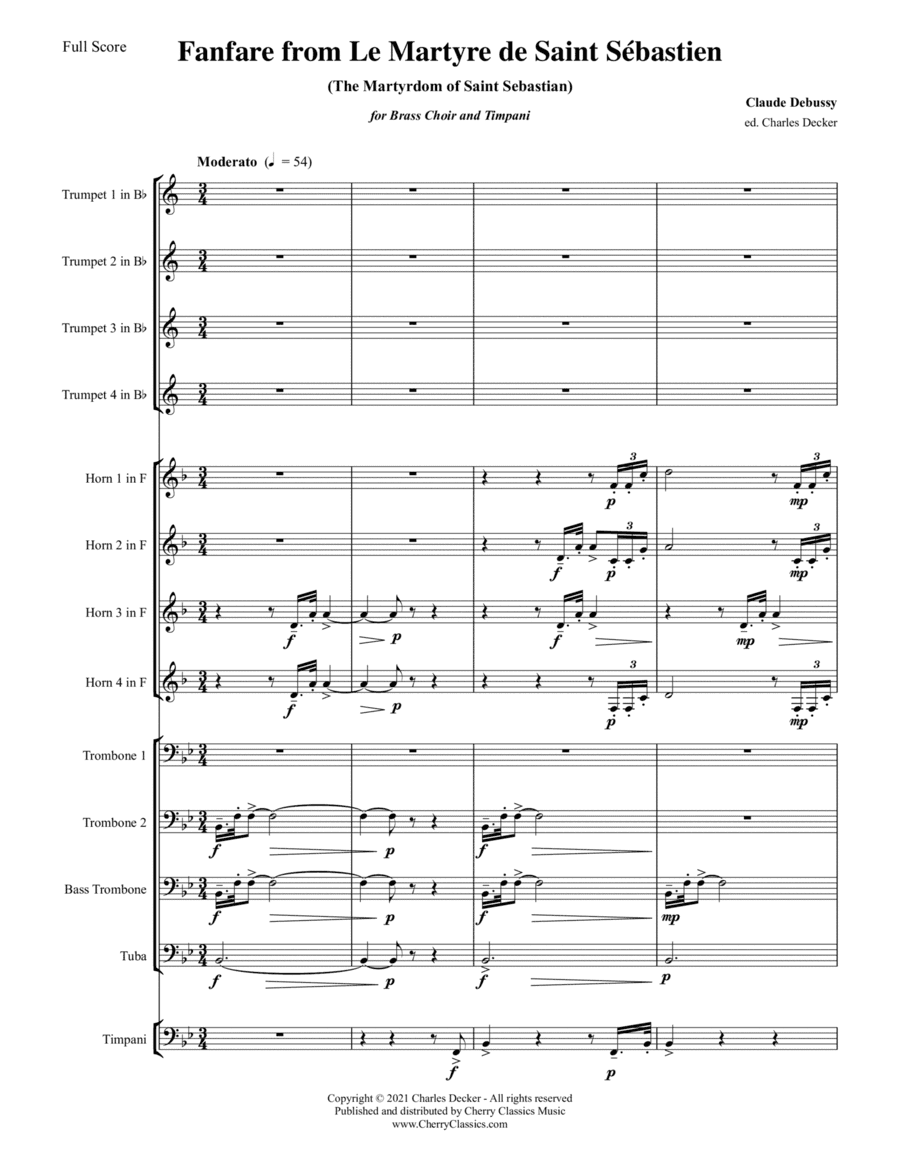 Fanfare from Le Martyre de Saint Sébastien for Brass Choir and Timpani (arr. Charles Decker)