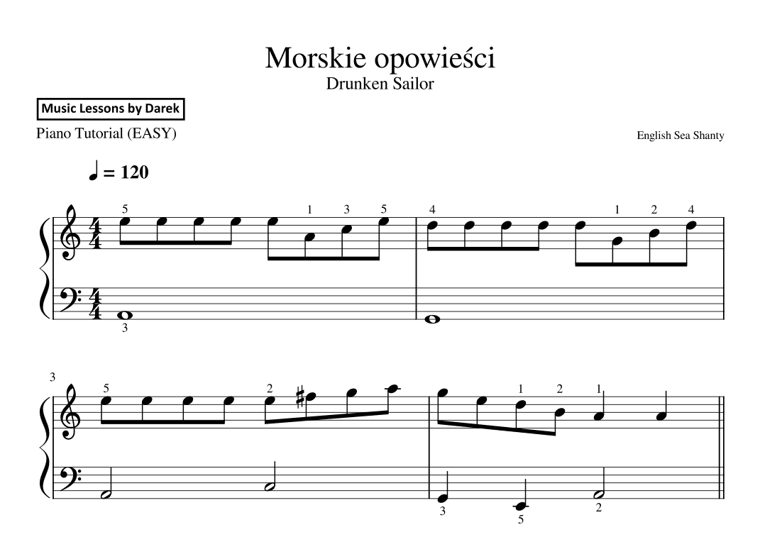 Morskie opowiesci / Drunken Sailor (English Sea Shanty) [EASY PIANO] (arr. Darek)