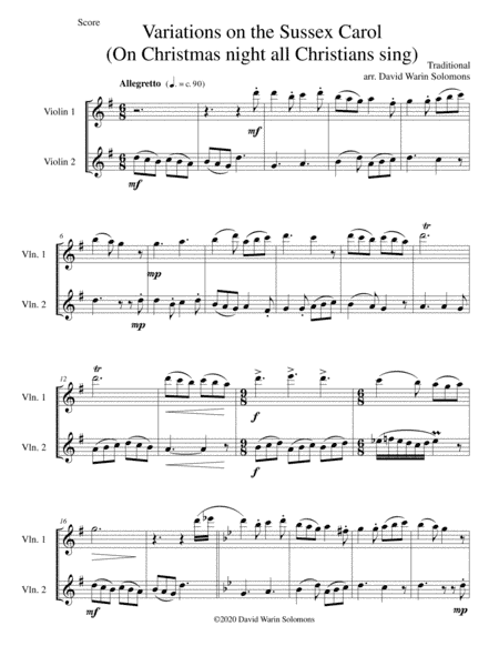 Variations on the Sussex Carol (On Christmas night all Christians sing) for violin duo (arr. David Warin Solomons)