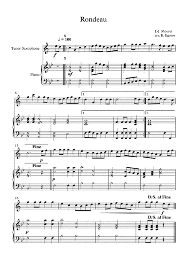 Rondeau, Jean-Joseph Mouret, For Tenor Saxophone & Piano