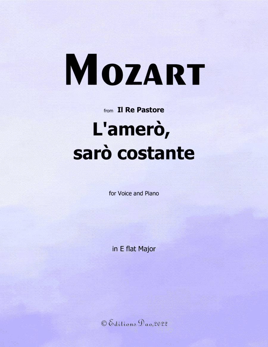 Lamero, saro costante, by Mozart, in E flat Major (arr. Editions Dao)