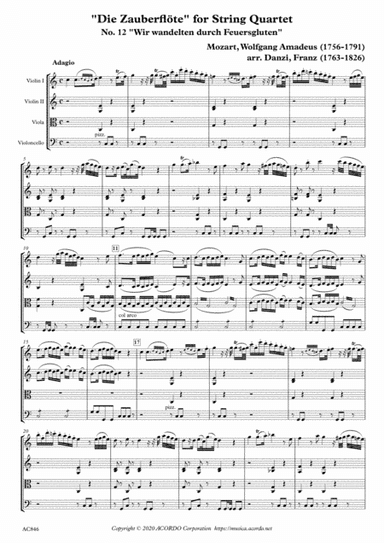 "Die Zauberflöte" for String Quartet, No.12, "Wir wandelten durch Feuersgluten" (arr. Danzi, Franz (1763-1826))