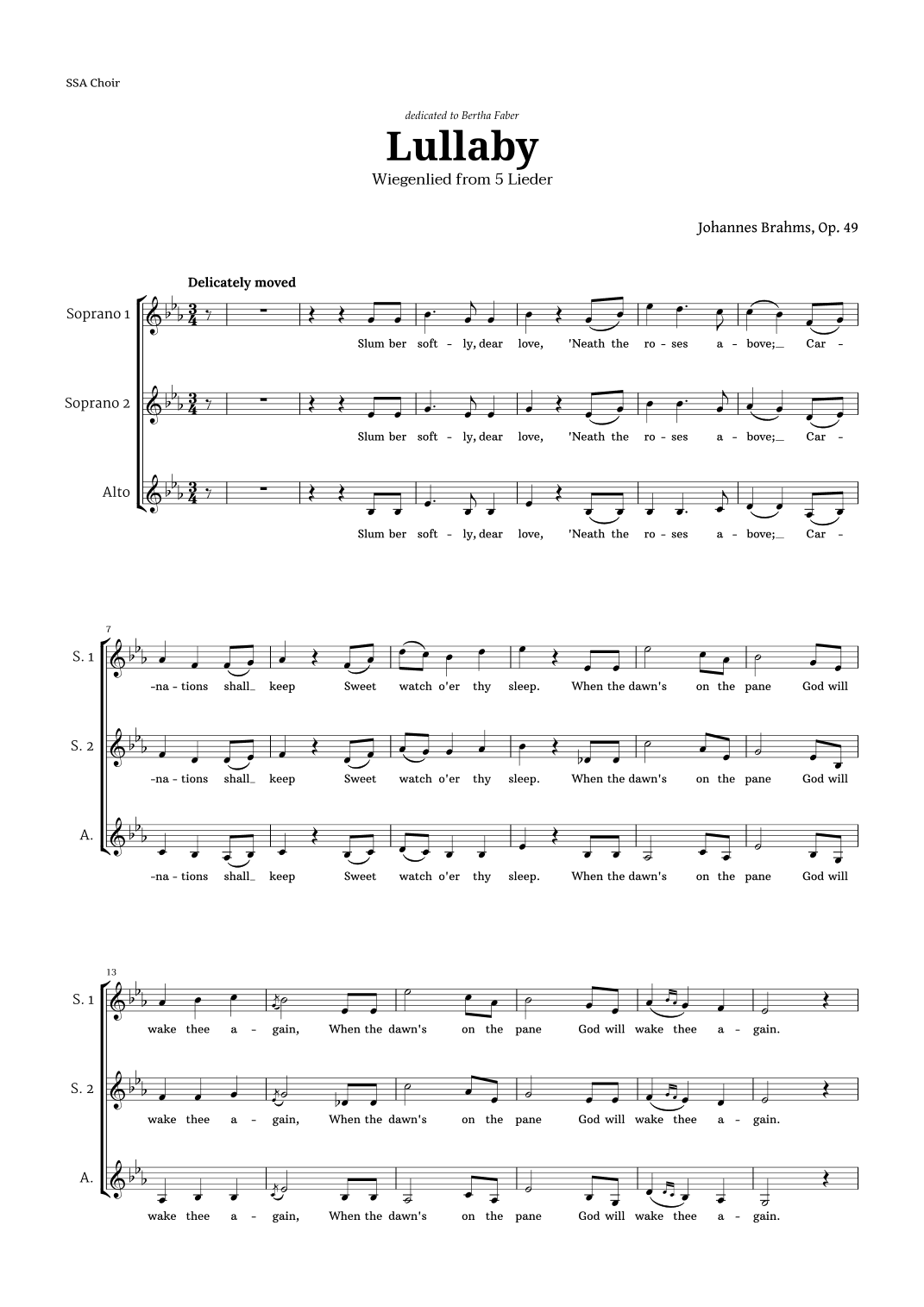 Lullaby by Brahms for SSA Choir (arr. Langanho)