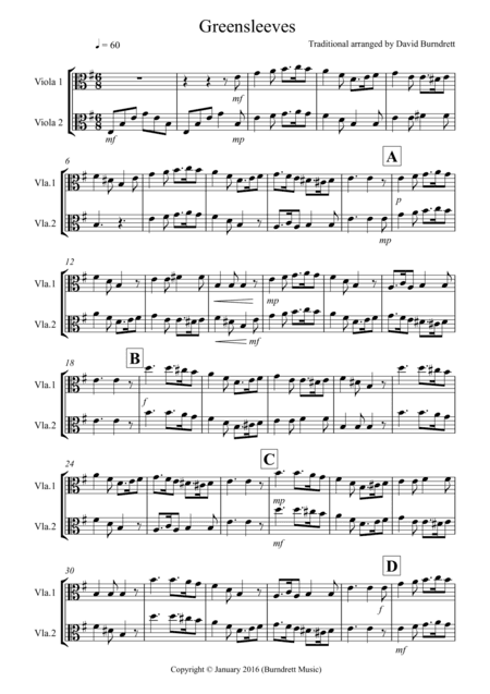 Greensleeves for Viola Duet (arr. David Burndrett)