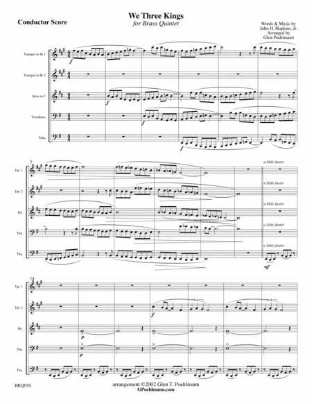 WE THREE KINGS arranged for BRASS QUINTET (unaccompanied) (arr. Glen Poehlmann)