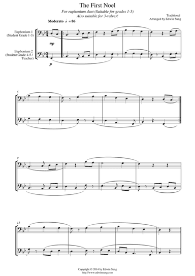 The First Noel (for euphonium(bass clef, 3 or 4 valved) duet, suitable for grades 1-5) (arr. Edwin Sung)