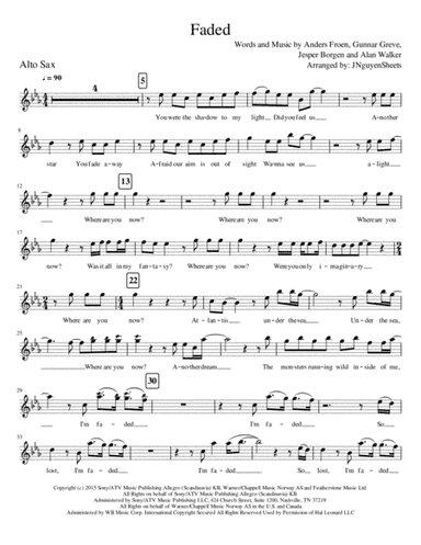 Faded (arr. JNguyenSheets)