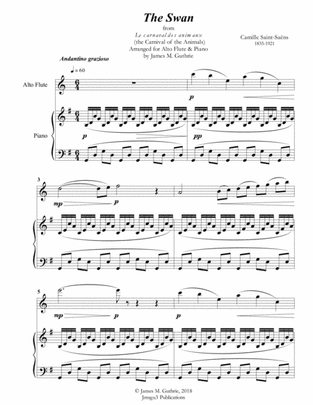 Saint-Saens: The Swan for Alto Flute & Piano (arr. James M. Guthrie, ASCAP)