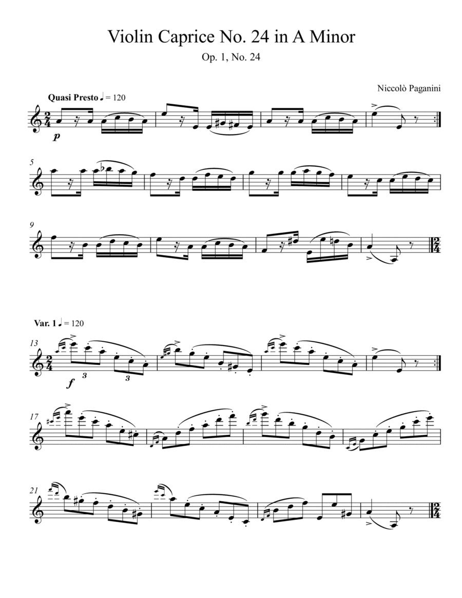Paganini - Caprice No. 24 in A Minor (Violin) (arr. Wesley S. SIlva)