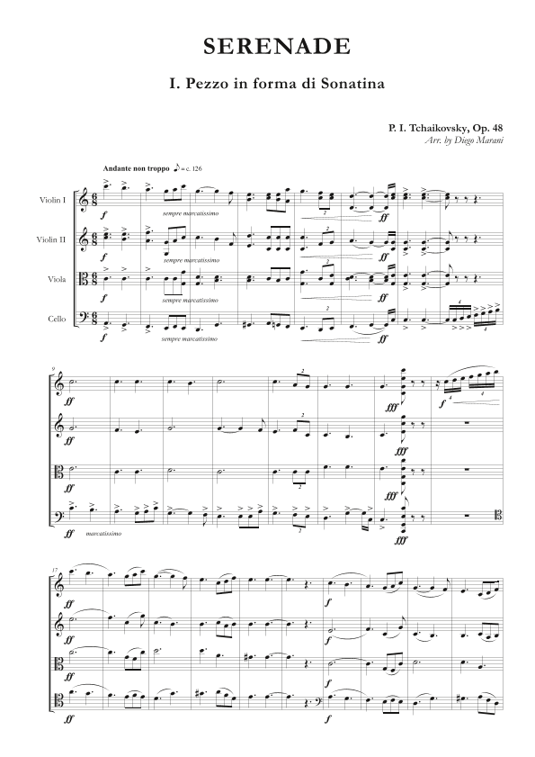 "Pezzo in forma di Sonatina" from Serenade Op. 48 for String Quartet (arr. Diego Marani)