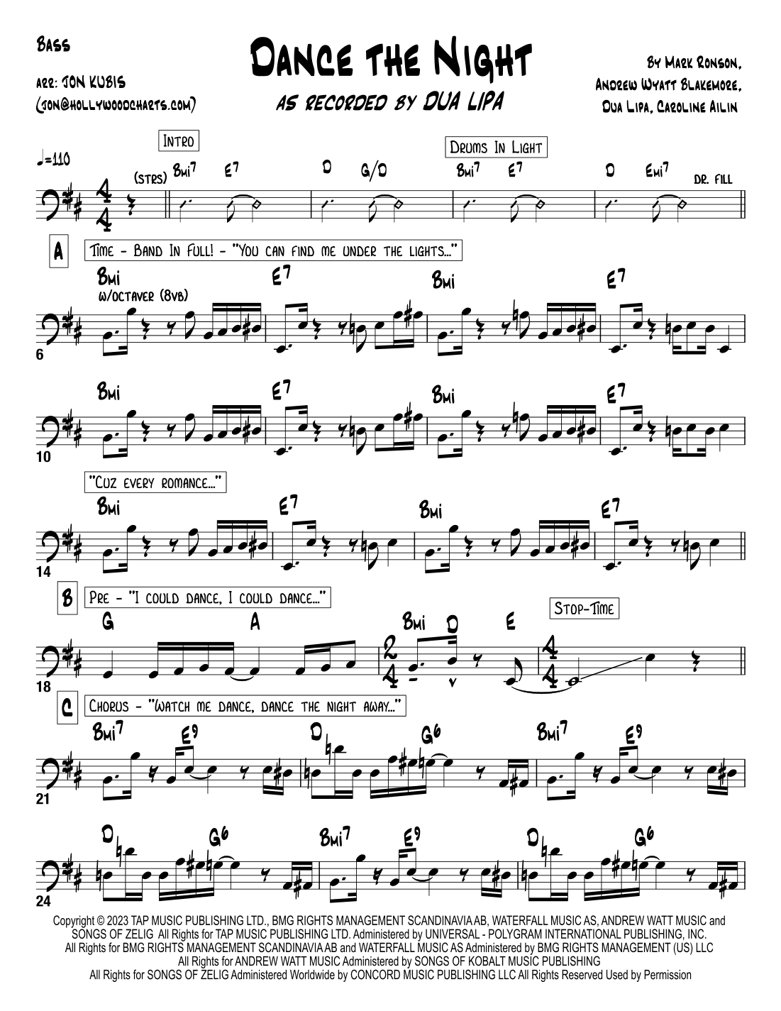 Dance The Night (arr. Jon Kubis)