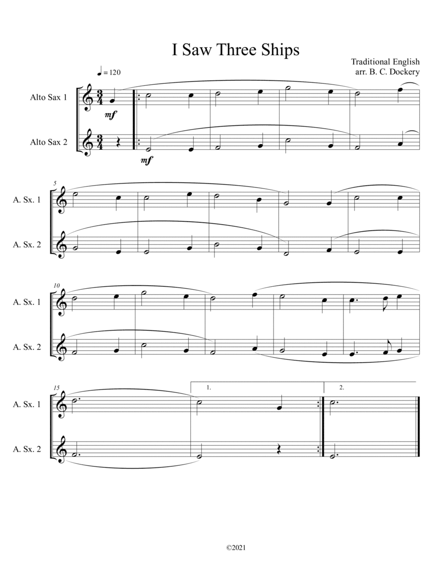 I Saw Three Ships (Alto Sax Duet) (arr. B. C. Dockery)