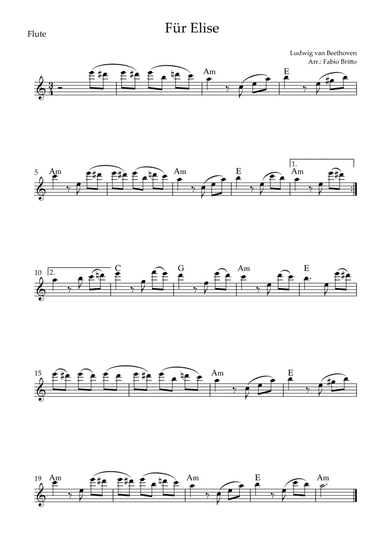 Für Elise (Beethoven) for Flute Solo with Chords (Simplified) (arr. Fabio Britto)