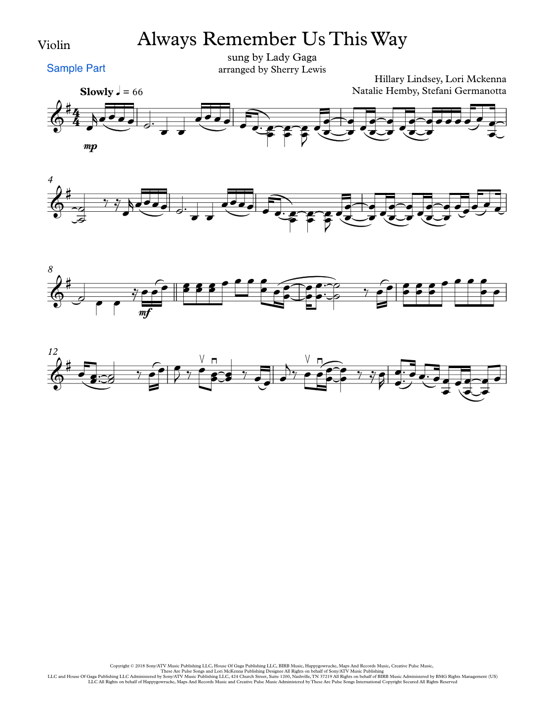 Always Remember Us This Way (arr. Sherry Lewis)