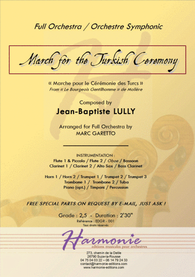 March for the Turkish Ceremony - LULLY - for full orchestra SCORE and PARTS (arr. Marc GARETTO)