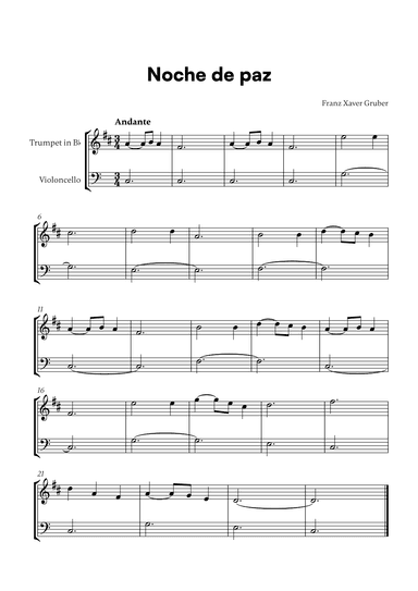 Noche de paz (for Trumpet in Bb and Cello) (arr. Cadenza Editions)