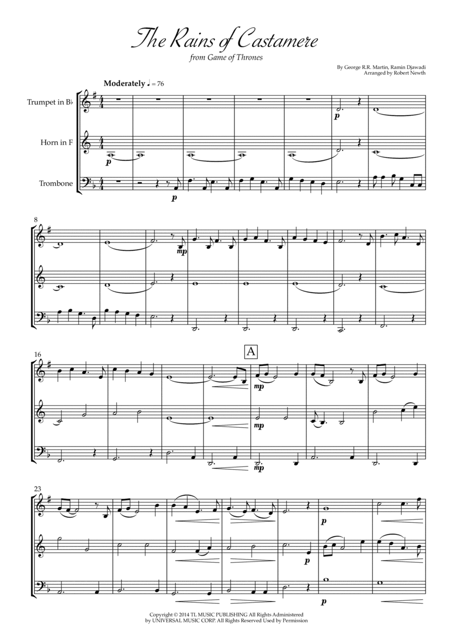 The Rains Of Castamere (arr. Robert Newth)