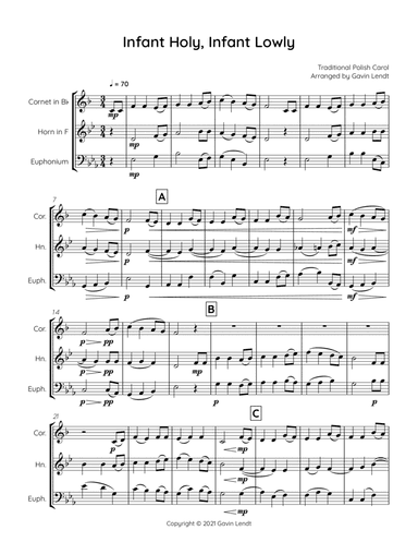 Infant Holy, Infant Lowly for Brass Trio (arr. Gavin Lendt)