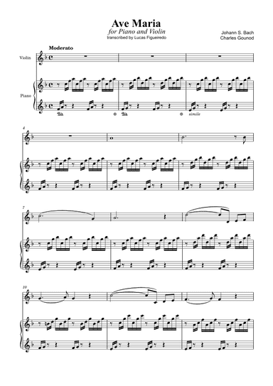 Ave Maria (Bach-Gounod) for Violin with Piano Accompaniment (in F Major) (arr. Lucas Figueiredo)