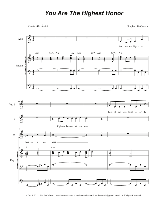 You Are The Highest Honor (Duet for Soprano and Alto solo)