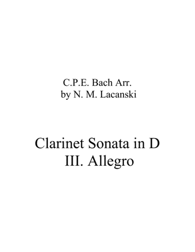 Sonata in D for Clarinet and String Quartet III. Allegro (arr. Nick Lacanski)