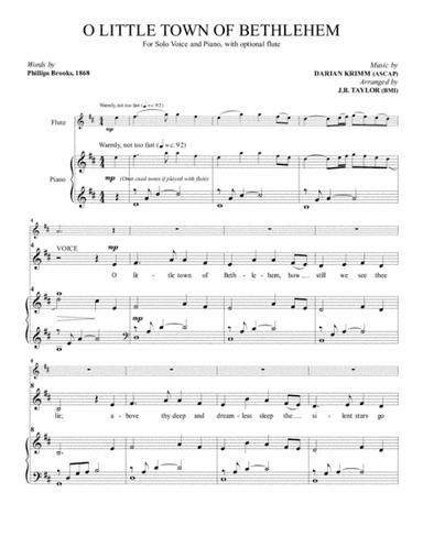 O Little Town of Bethlehem (For Solo Voice and Piano, with optional flute) (arr. J.B. Taylor)