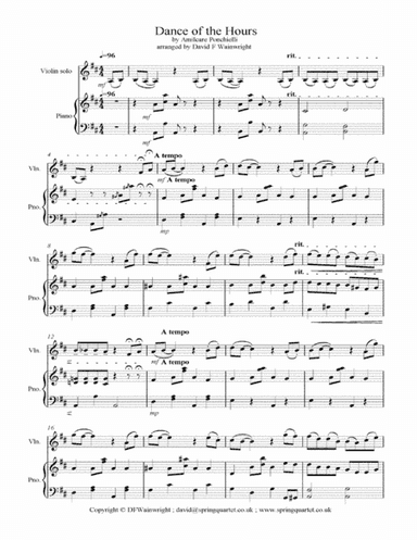 Dance of the Hours by Ponchielli arranged for solo violin and piano, score / parts (arr. David F Wainwright)