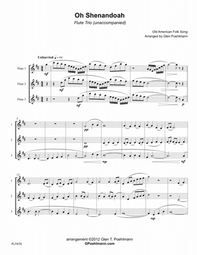 OH SHENANDOAH - FLUTE TRIO (unaccompanied) (arr. Glen Poehlmann)
