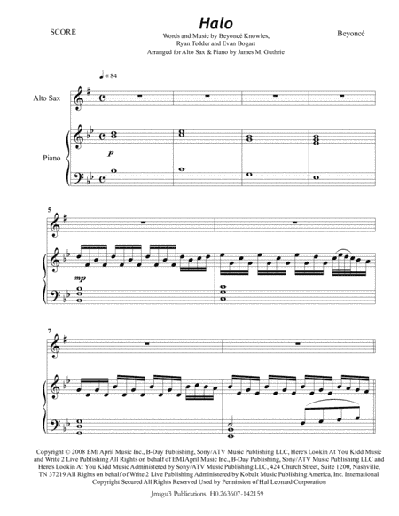 Halo (arr. James M. Guthrie, ASCAP)