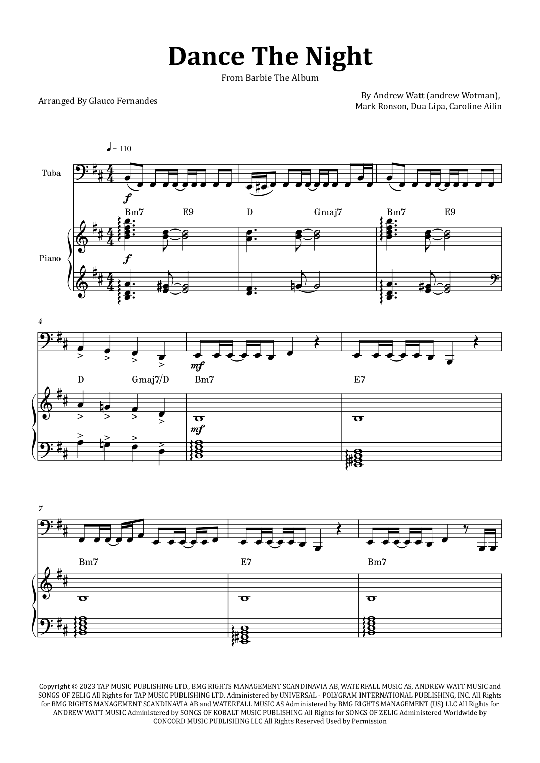 Dance The Night (arr. Glauco Fernandes)