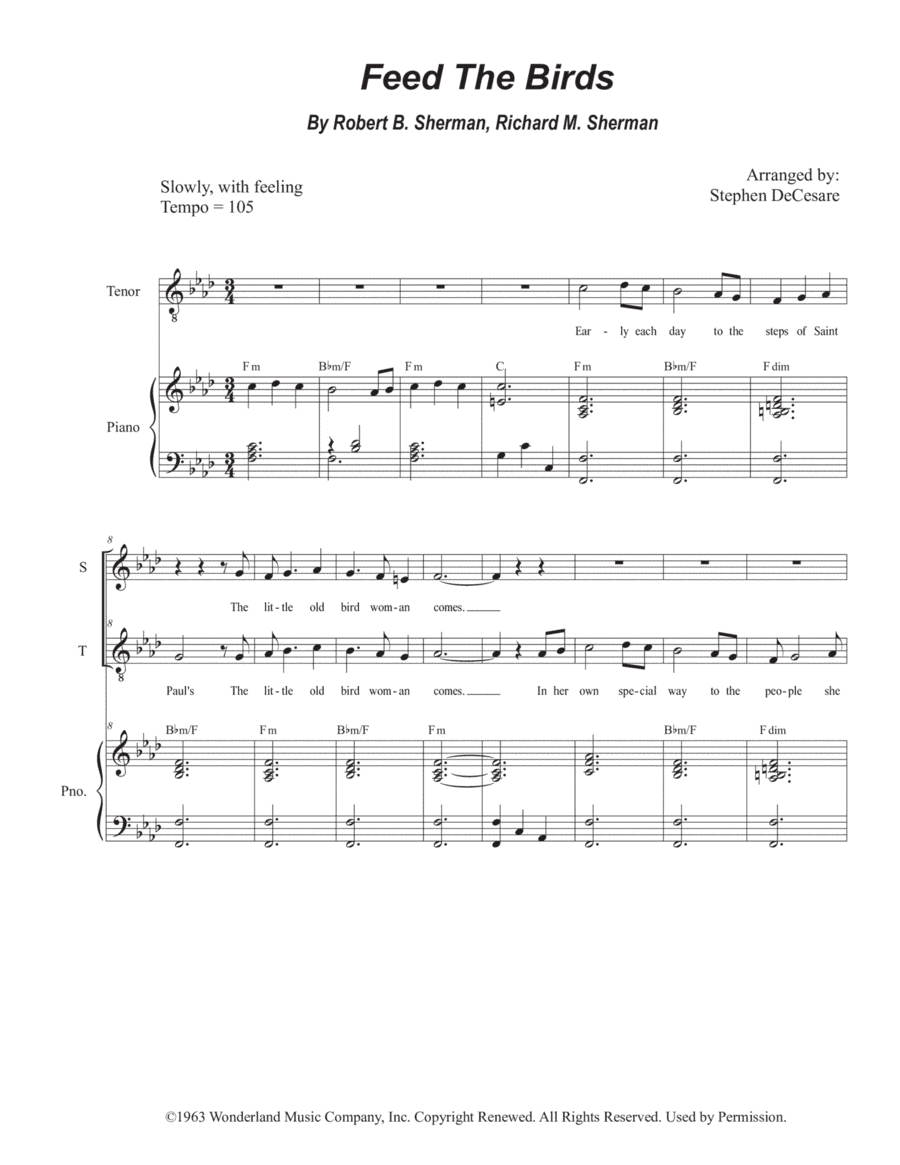 Feed The Birds (tuppence A Bag) (arr. Stephen DeCesare)
