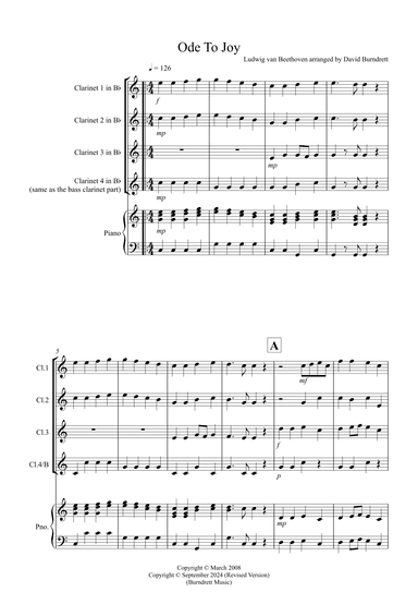 Ode to Joy for Clarinet Quartet (arr. David Burndrett)