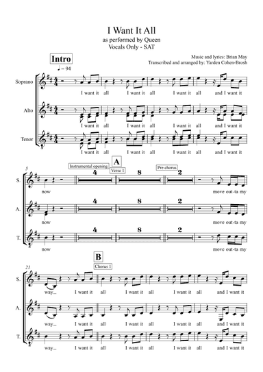 I Want It All (arr. Yarden Cohen-Brosh)