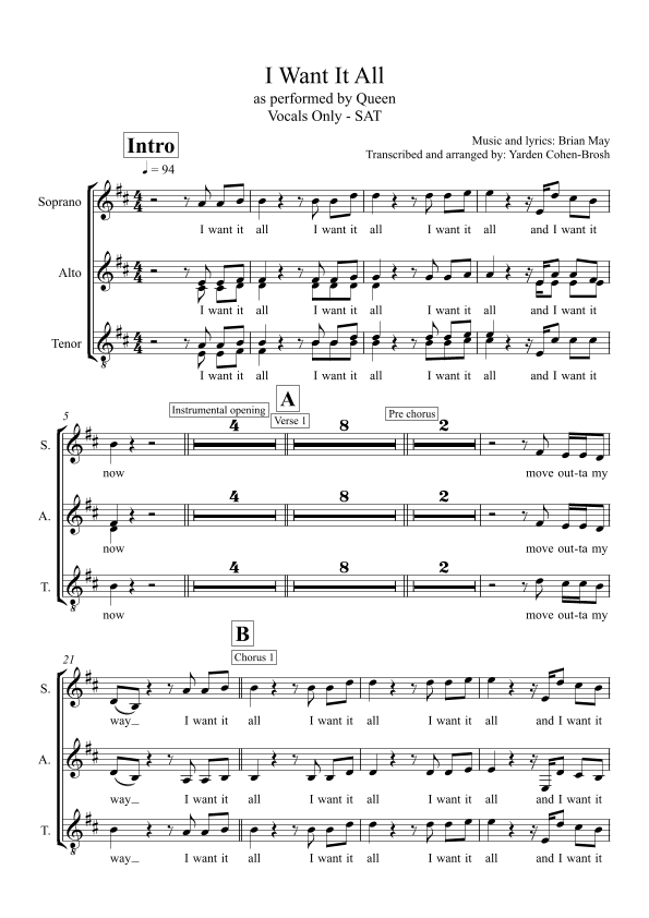 I Want It All (arr. Yarden Cohen-Brosh)