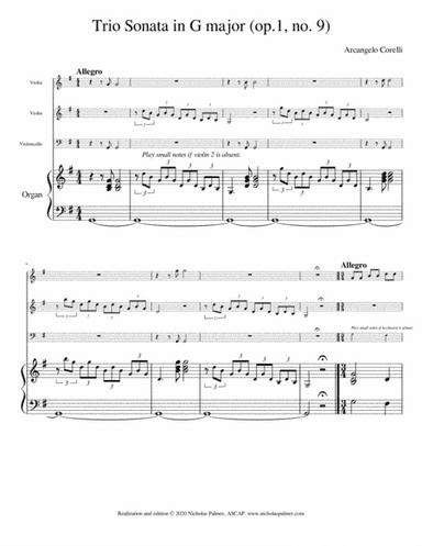 Trio Sonata in G major (op.1, no. 9) Arcangelo Corelli (arr. Nicholas Palmer, ASCAP)
