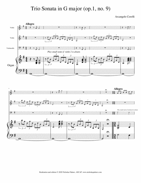 Trio Sonata in G major (op.1, no. 9) Arcangelo Corelli (arr. Nicholas Palmer, ASCAP)