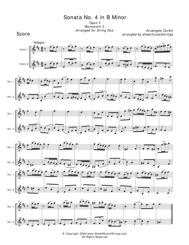 Corelli, A. - Sonata No. 4 (Mvt. 3) for Two Violins (arr. Linda M. Scott)