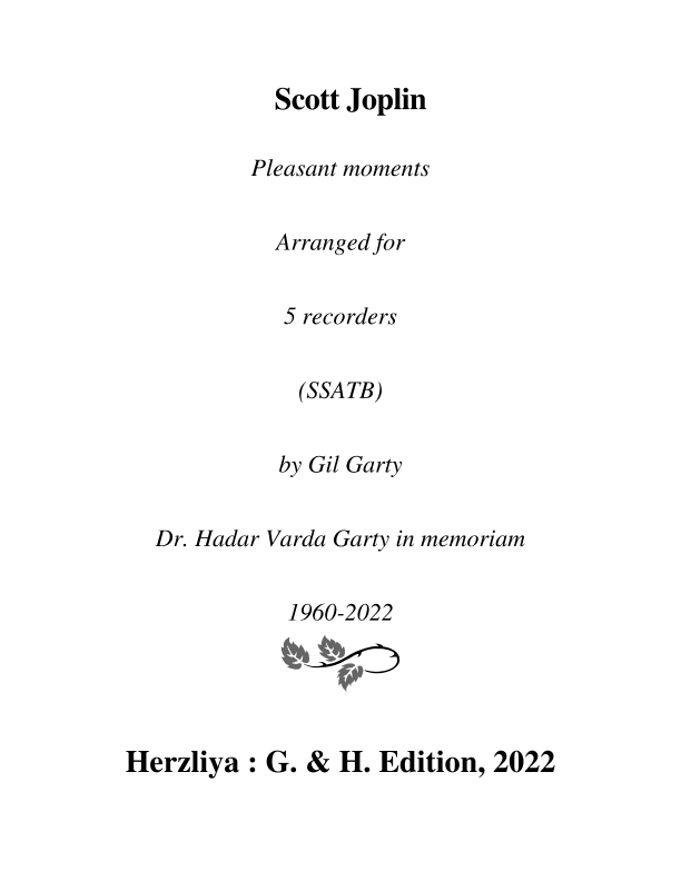 Pleasant moments (arrangement for 5 recorders (SSATB)) (arr. Gil Garty)