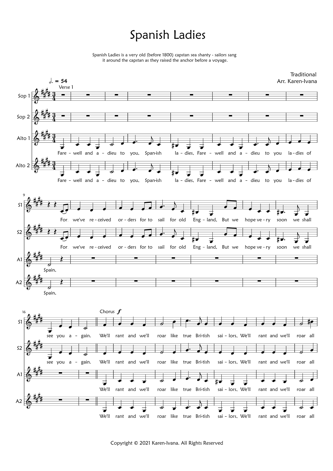 Spanish Ladies (arr. Karen Ivana)