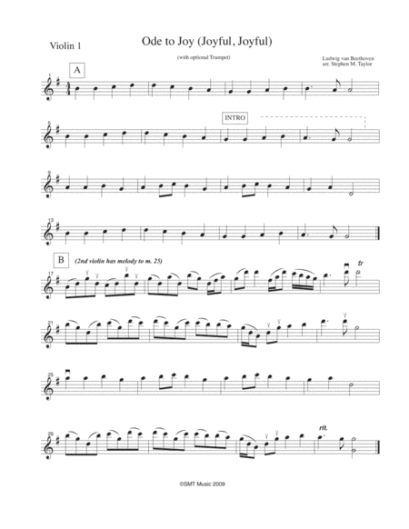 Ode to Joy (Joyful, Joyful) for string quartet with opt. Trumpet (arr. Stephen M. Taylor)