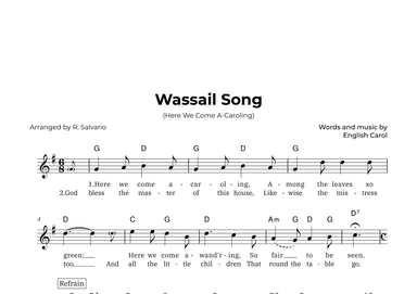 Wassail Song (Here We Come A-Caroling) - Key of G Major (arr. R. Salvario)