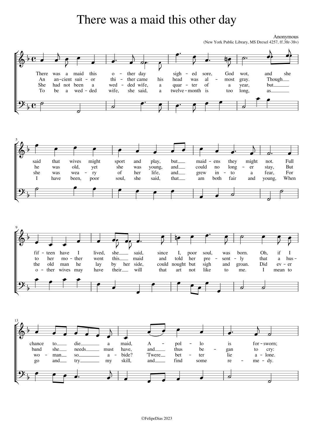 There was a maid this other day (arr. Early Music Scores)