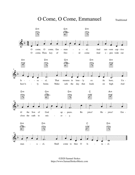 O Come, O Come, Emmanuel - lead sheet in D minor (arr. Samuel Stokes)