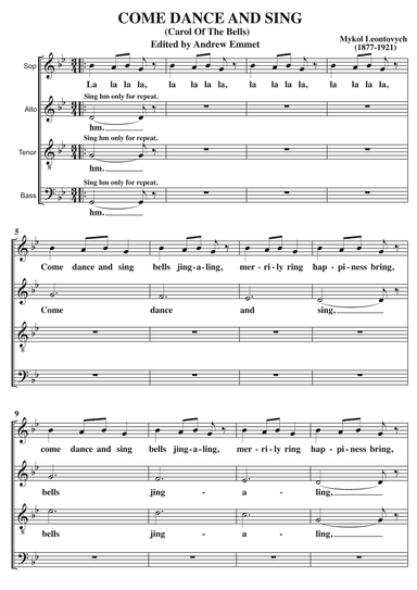 Come Dance And Sing (Carol Of The Bells) A Cappella SATB (arr. Edited by Andrew Emmet)