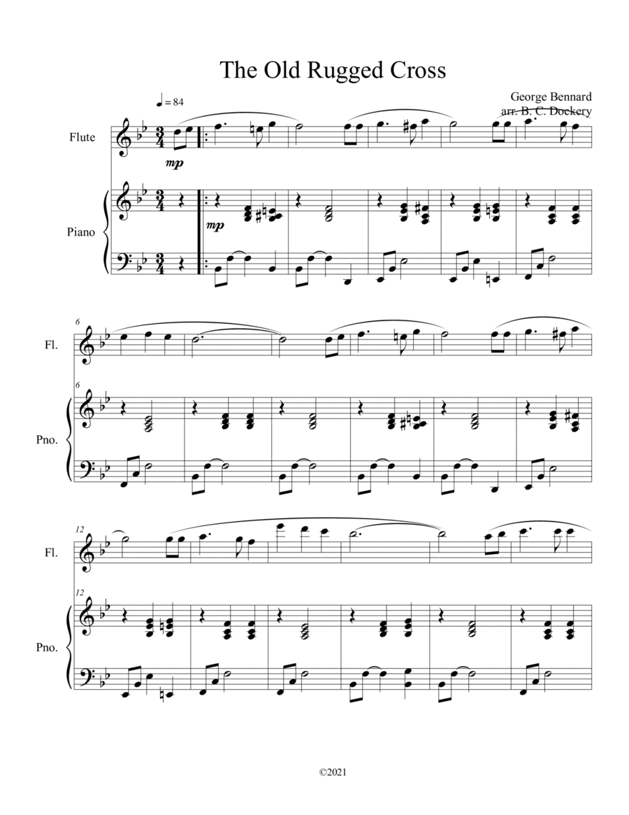 The Old Rugged Cross (flute solo) with optional piano accompaniment (arr. B. C. Dockery)