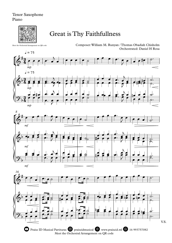 Great is Thy Faithfullness - Easy Tenor Saxophone and Piano (arr. Daniel H Rosa)