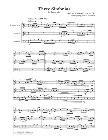 Three Sinfonias for Brass Trio (arr. Travis Freshner)