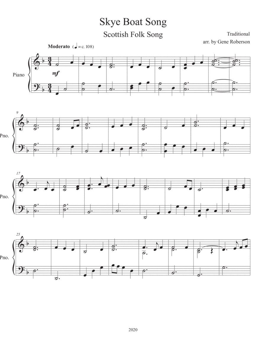 Skye Boat Song for Trio Piano Violin Cello Intermediate (arr. Gene Roberson)