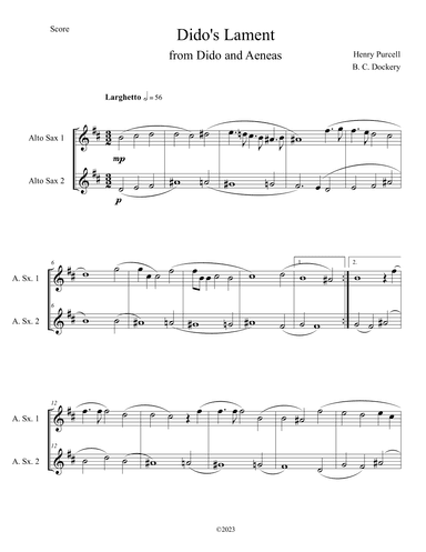 Dido's Lament (Alto Sax Duet) (arr. B. C. Dockery)